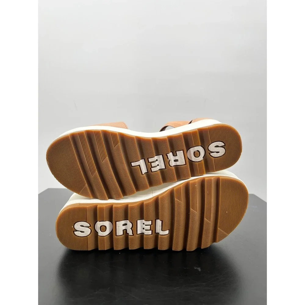 Sorel Kinetic Sandal Womens 6 Tan Good Platform Wedge NL3997-246 Strappy Zip